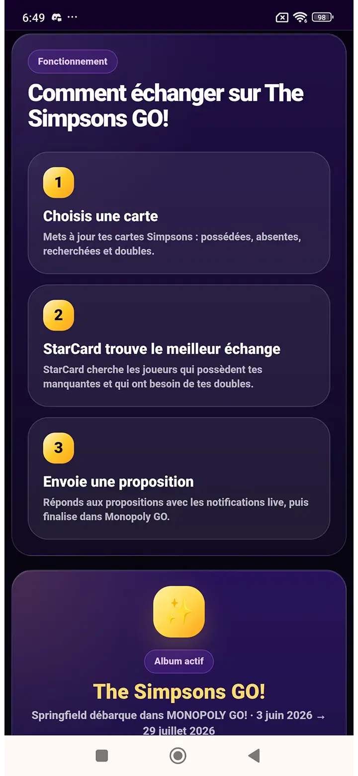 Présentation des échanges dans l’application StarCard