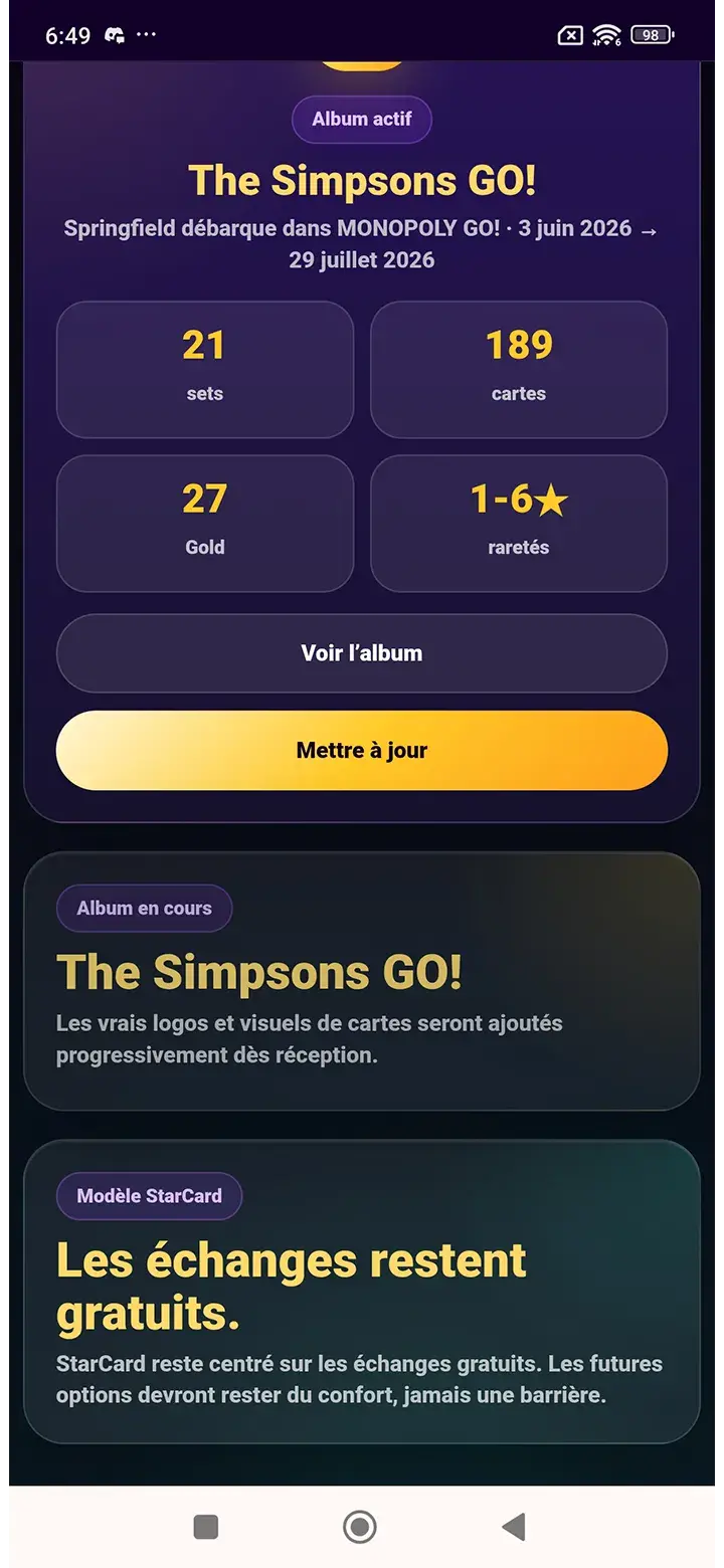 Fonctionnalités principales de l’application StarCard