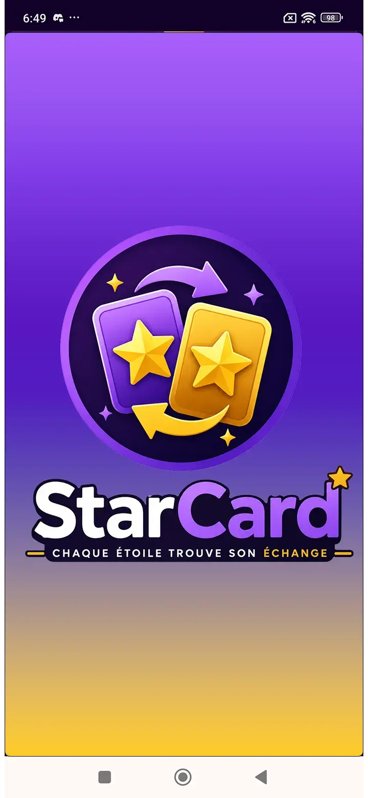 Écran de démarrage de l’application StarCard